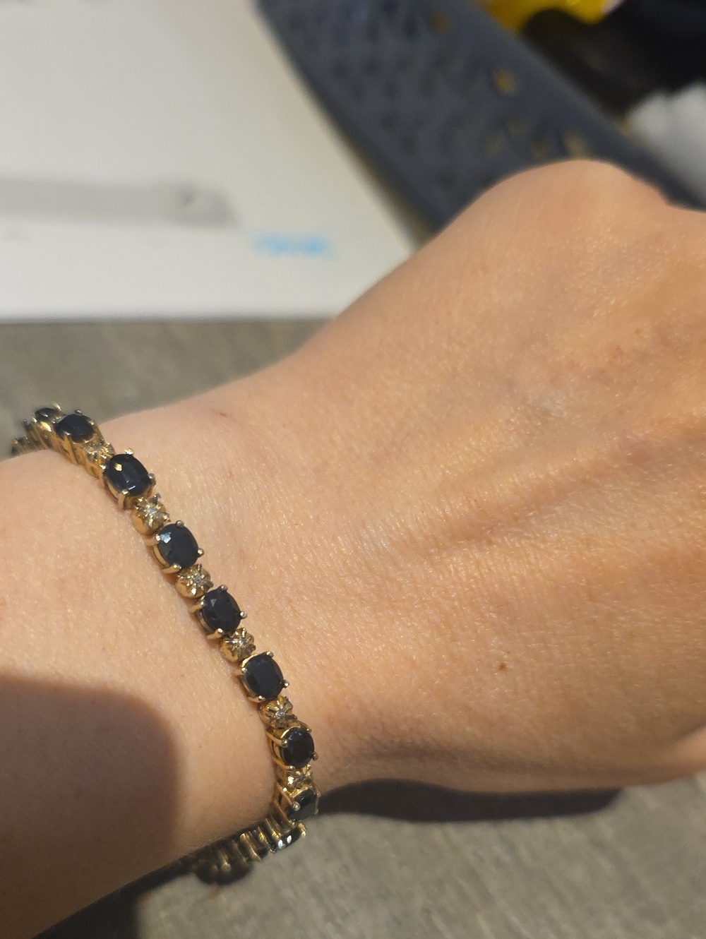 Sterling Silver Bracelet with Black Stone Accents - Elegant Women's Jewelry
